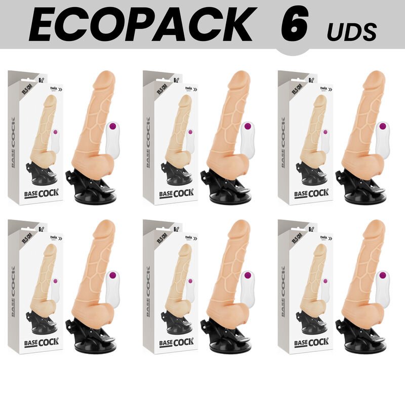 ECOPACK 6 UNITS - BASECOCK REALISTIC VIBRATOR REMOTE CONTROL NATURAL WITH TESTICLES 19.5 CM -O- 4 CM