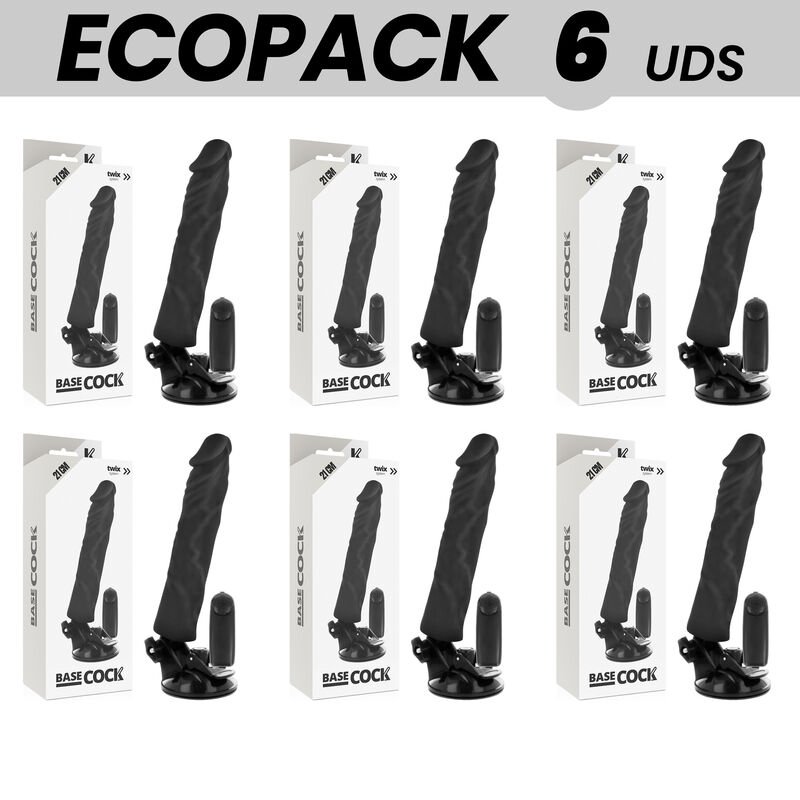 ECOPACK 6 UNITS - BASECOCK REALISTIC VIBRATOR REMOTE CONTROL BLACK 21 CM -O- 4 CM