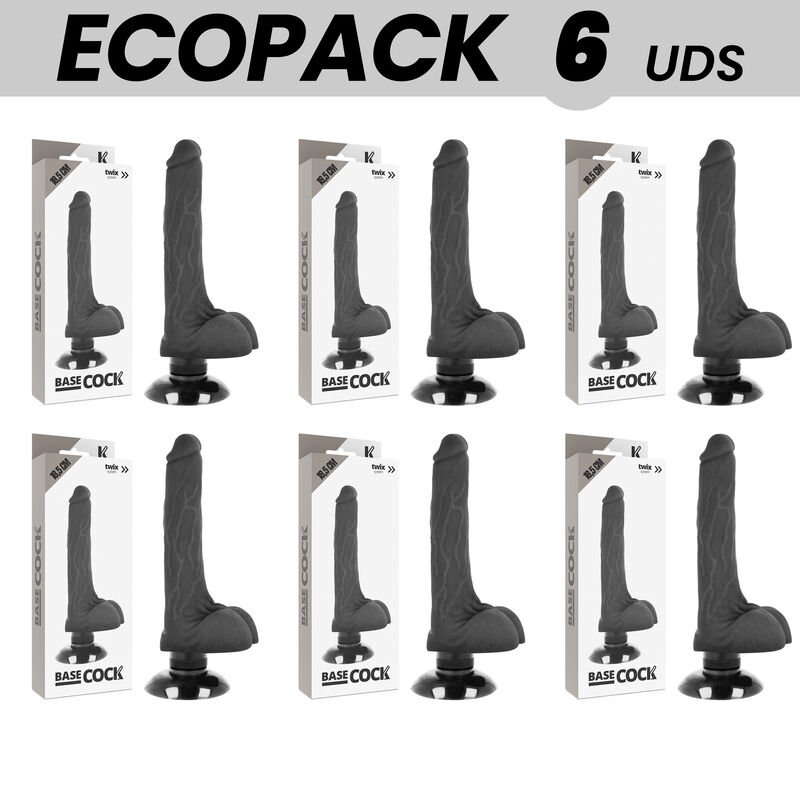 ECOPACK 6 UNITS - BASECOCK REALISTIC VIBRATOR 2-1 BLACK 18.5 CM -O- 4 CM