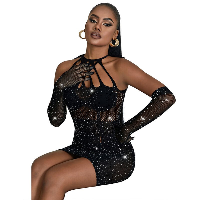 SUBBLIME - 952235 FISHNET DRESS WITH RHINESTONES BLACK ONE SIZE - Image 3