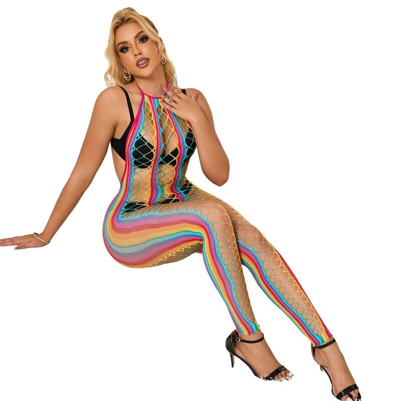 SUBBLIME - 952358 RAINBOW MESH HALTER NECK BODYSTOCKING XS/M - Image 5