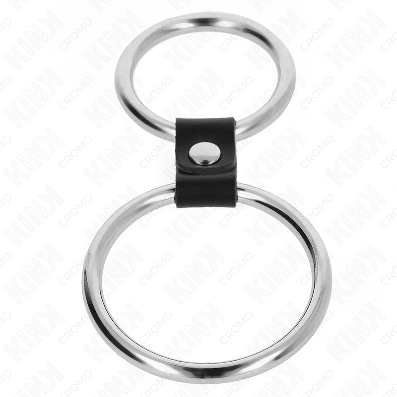 KINK - DOUBLE METAL PENIS RING 3.7 CM TO 5 CM CONNECTED BY LEATHER STRAP MODEL 1 - Image 3