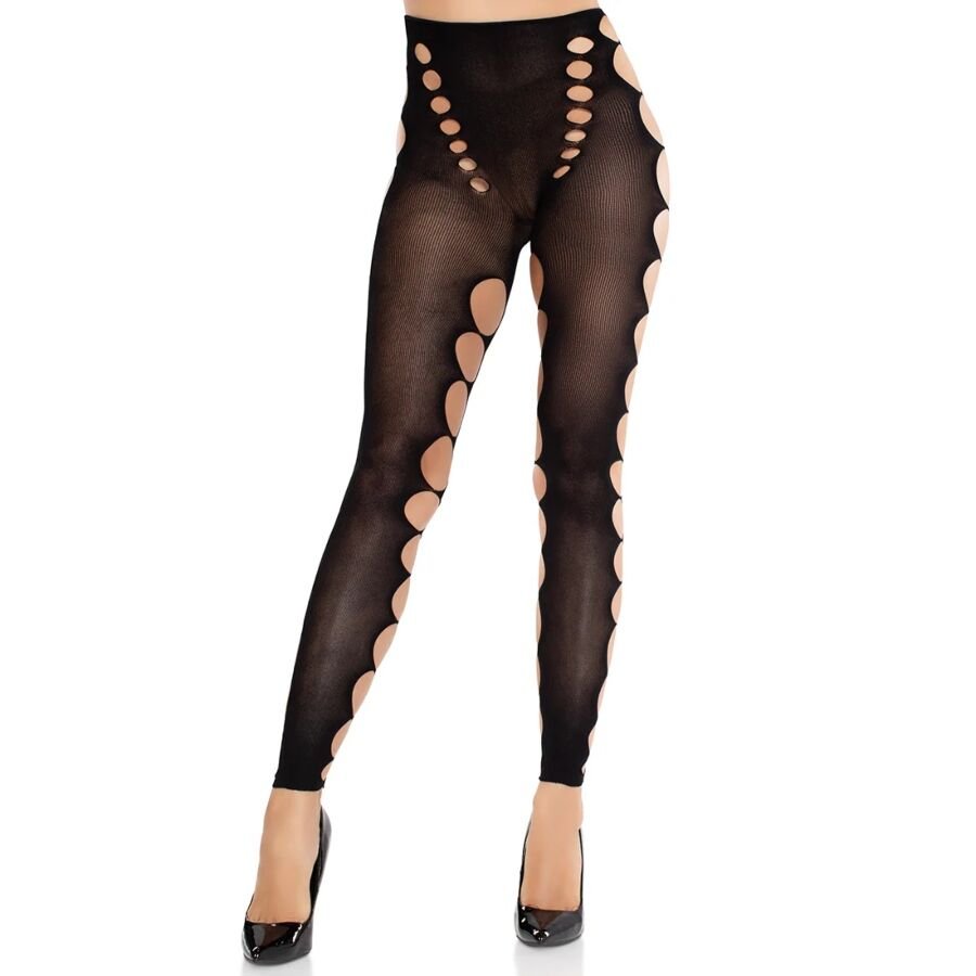 LEG AVENUE - SEAMLESS OPAQUE STOCKINGS WITH CUTOUT AT THE FEET BLACK